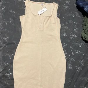 Cream ribbed bodycon midi dress